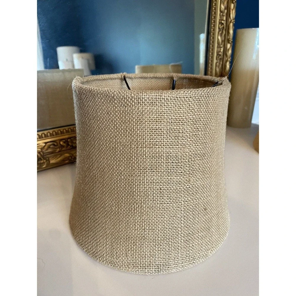 New Pottery barn Textured Natural burlap TAPERED Bell Small 7” lamp shade